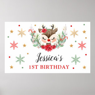 Rentier Christmas 1. Geburtstag Winter Deer Banner Poster