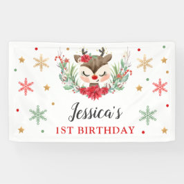 Rentier Christmas 1. Geburtstag Winterhirsch Banner