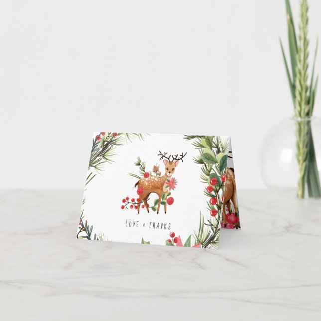 Rentier Christmas Baby Shower Vielen Dank Dankeskarte (Vorderseite)