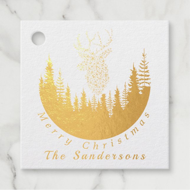 Rentier Christmas Forest I Monogram Geschenkanhänger (Vorderseite)