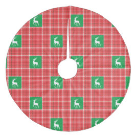Rentier Christmas Red Green Twill Kariert Fleece Weihnachtsbaumdecke