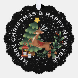 Rentier & Christmas Tree , PERSONALISIERTE CHRISTM Ornament Karte