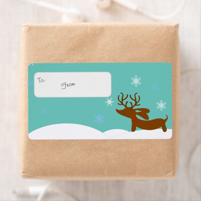 Rentier Dackel Weihnachtsgeschenk Tag Sticky Label (Insitu)