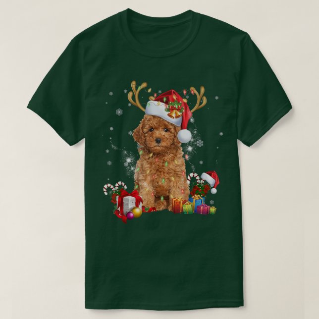 Rentier Dog Christmas Light Weihnachtsmannmütze Xm T-Shirt (Design vorne)
