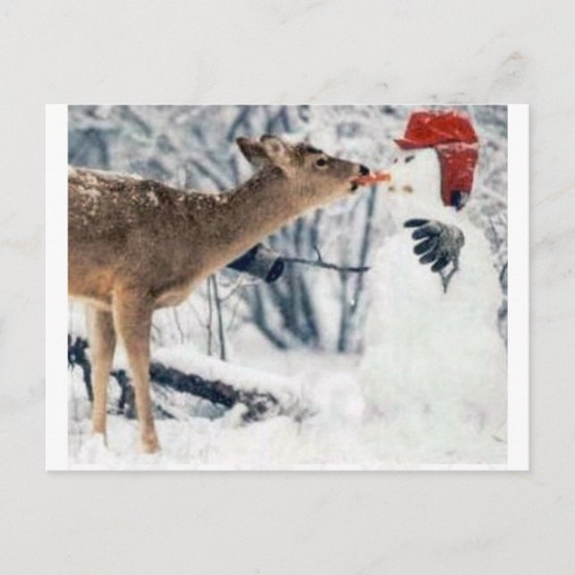 Rentier Eating Snowman Postkarte (Vorderseite)