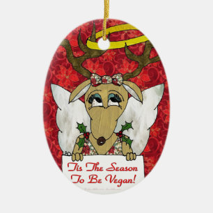 Rentier Engel Die Zeit ist vegan zu sein Keramik Ornament