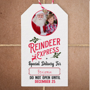 Rentier Express aus Santa Name & Foto Weihnachten Geschenkanhänger