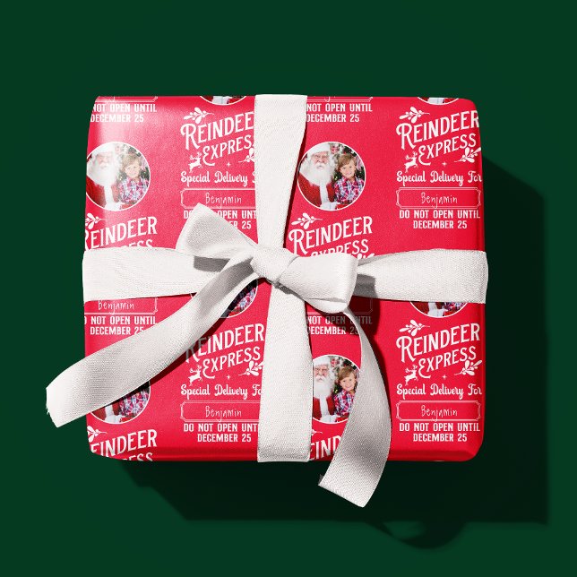 Rentier Express aus Santa Name & Foto Weihnachten Geschenkpapier (Von Creator hochgeladen)