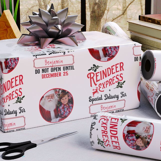 Rentier Express aus Santa Name & Foto Weihnachten Geschenkpapier (Von Creator hochgeladen)