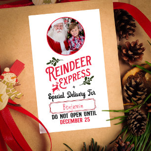 Rentier Express aus Santa Name & Foto Weihnachten Rechteckiger Aufkleber