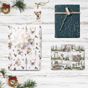 Rentier Farmhouse Weihnachtsbaumfarm   Urlaub Geschenkpapier Set