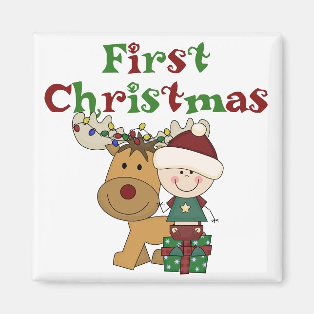 Rentier First Christmas T - Shirt und Geschenke Magnet (Vorne)