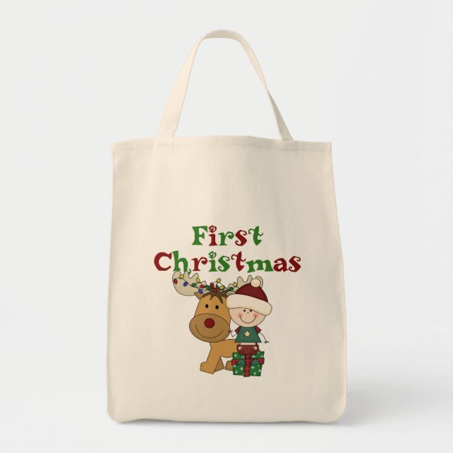 Rentier First Christmas T - Shirt und Geschenke Tragetasche (Vorne)