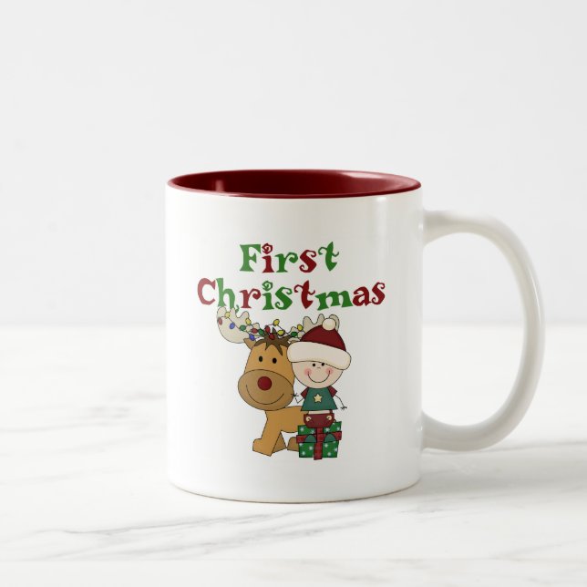 Rentier First Christmas T - Shirt und Geschenke Zweifarbige Tasse (Rechts)