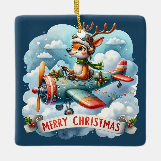 Rentier Fliegerflieger Keramikornament (Vorderseite)