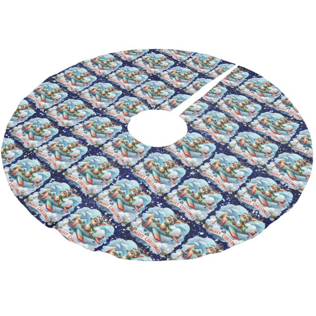 Rentier Flying Airplane Tree Skirt Polyester Weihnachtsbaumdecke (Schrägansicht)