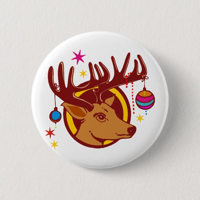 Rentier / Hirsch / Weihnachten + Ihr Text & Backgr Button (Vorderseite)