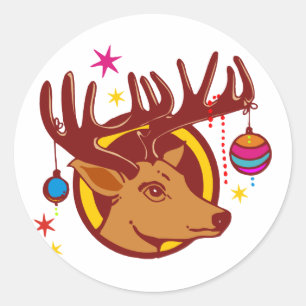 Rentier / Hirsch / Weihnachten + Ihre Idee Runder Aufkleber