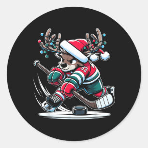 Rentier-Hockeyspieler Slapshot Hirsch in Festlich Runder Aufkleber