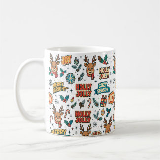Rentier Holly Jolly Weihnachtstypografie Kaffeetasse