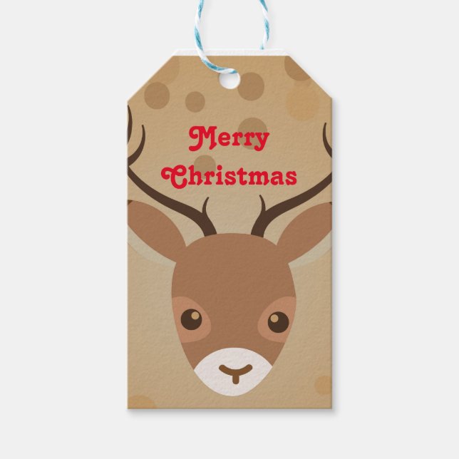 Rentier-Illustration auf braunem Hintergrund Geschenkanhänger (Vorderseite)