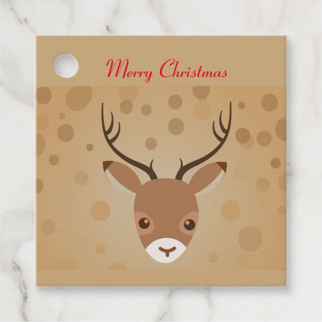 Rentier-Illustration auf braunem Hintergrund Geschenkanhänger (Vorderseite)