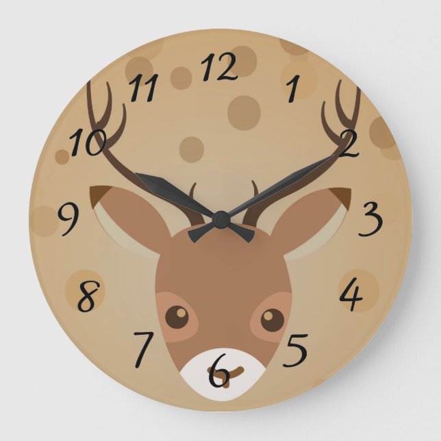 Rentier-Illustration auf braunem Hintergrund Große Wanduhr (Vorderseite)