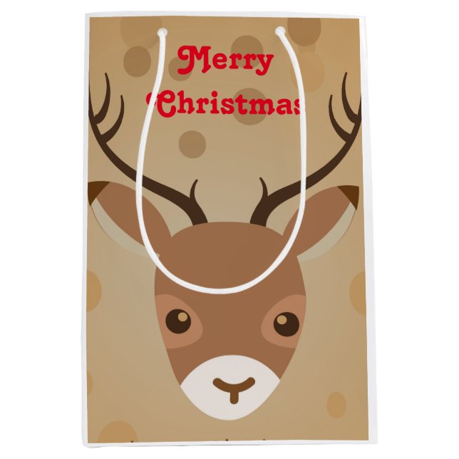 Rentier-Illustration auf braunem Hintergrund Mittlere Geschenktüte (Vorderseite)
