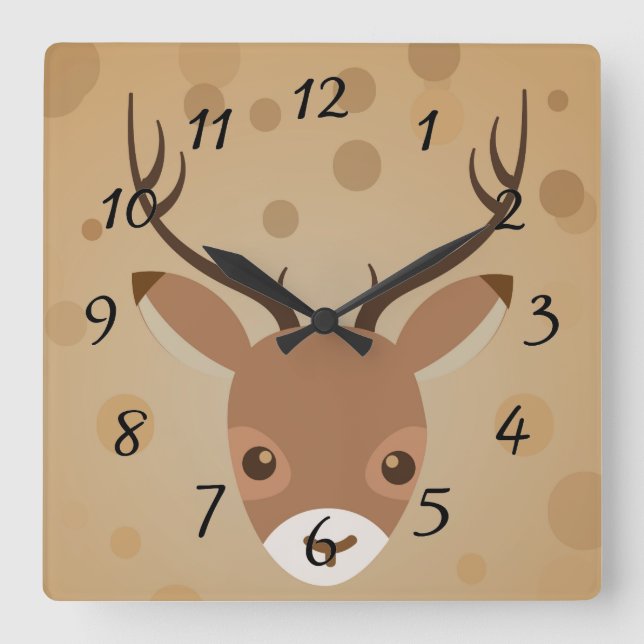 Rentier-Illustration auf braunem Hintergrund Quadratische Wanduhr (Vorderseite)