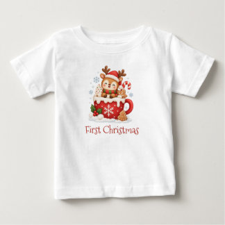 Rentier im Becher Erstes Weihnachts-Baby-T-Shirt Baby T-shirt
