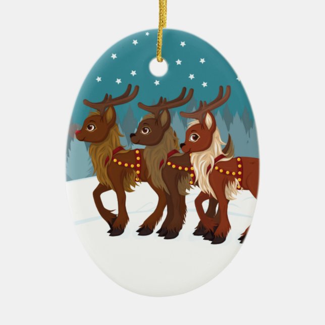 Rentier im Schnee Keramikornament (Vorne)