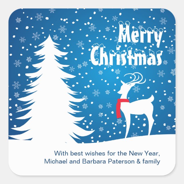 Rentier im Schneeballsticker Quadratischer Aufkleber (Vorderseite)