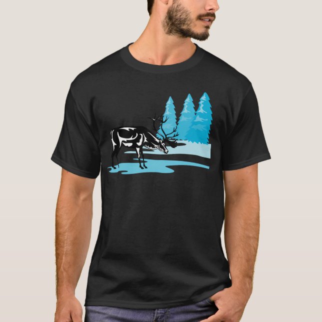 Rentier im Winter Retro T-Shirt (Vorderseite)
