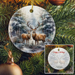 Rentier im Winter Wonderland Keramik Ornament<br><div class="desc">Mit dieser wunderschön bemalten Szene mit zwei Rentieren, die friedlich in einem ruhigen, schneebedeckten Wald stehend sind, erleben Sie den Winterzauber. Die Aquarelltechnik erweckt die Winterlandschaft zum Leben und macht sie zu einem idealen Ort, um warme Urlaubswünsche zu erfüllen oder einfach jemandem den Tag zu erleichtern. Ob Naturliebhaber, Urlauber oder...</div>