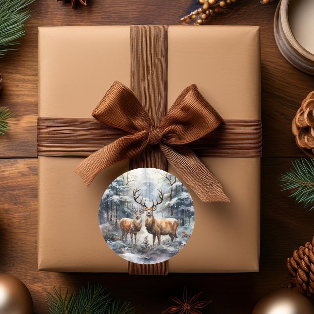 Rentier im Winter Wonderland Runder Aufkleber (Von Creator hochgeladen)