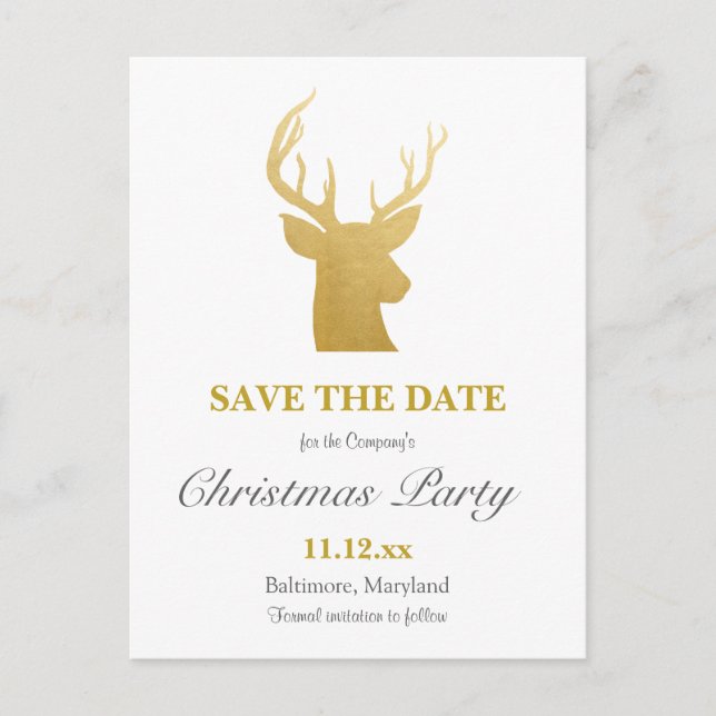 Rentier Imitate Gold Foil | Feiertag Ankündigungspostkarte (Vorderseite)