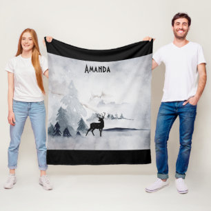 Rentier in der Wildgrau-Wasserfarbe Weihnachten Fleecedecke