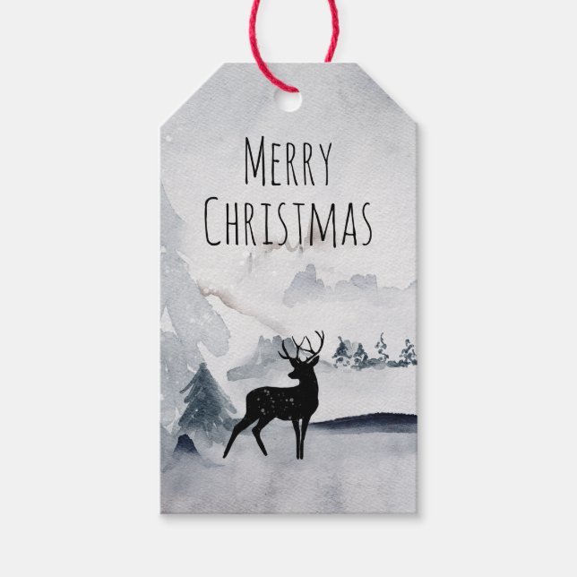 Rentier in der Wildgrau-Wasserfarbe Weihnachten Geschenkanhänger (Vorderseite)
