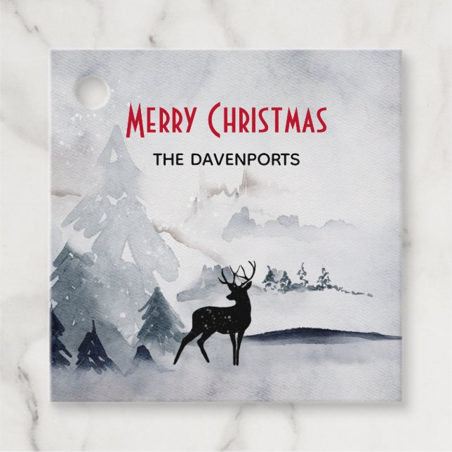 Rentier in der Wildgrau-Wasserfarbe Weihnachten Geschenkanhänger (Vorderseite)