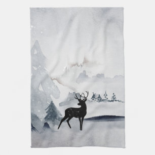 Rentier in der Wildgrau-Wasserfarbe Weihnachten Geschirrtuch