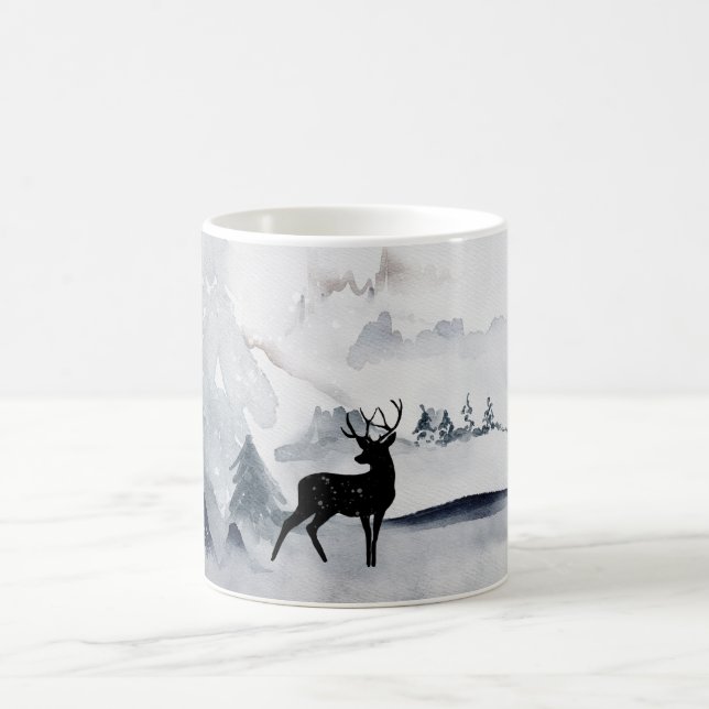 Rentier in der Wildgrau-Wasserfarbe Weihnachten Kaffeetasse (Mittel)