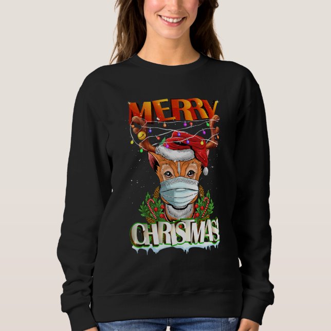 Rentier in Sonnenbrillen tragen Maske Merry Christ Sweatshirt (Vorderseite)