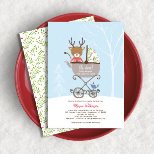 Rentier in Stroller Winter Holiday Baby Shower Einladung