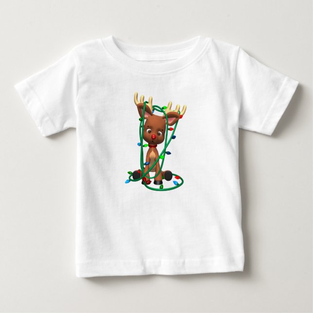 Rentier in Weihnachtsbeleuchtung geknackt Baby T-shirt (Vorderseite)