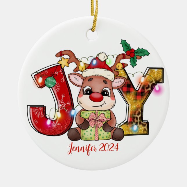 Rentier JOY Christmas Keramik Ornament (Vorne)