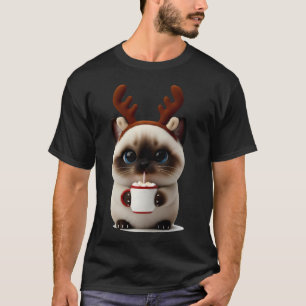 Rentier-Kätzchen mit heißer Schokolade T-Shirt