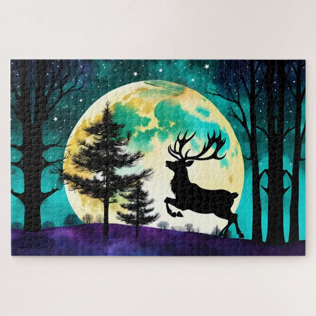Rentier Leaping Vollmond auf Puzzle (Horizontal)