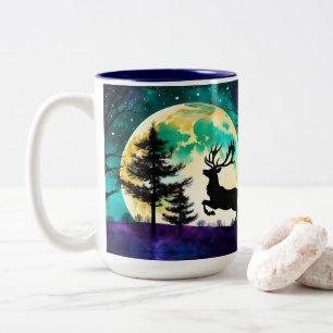 Rentier Leaping Vollmond auf Zweifarbige Tasse