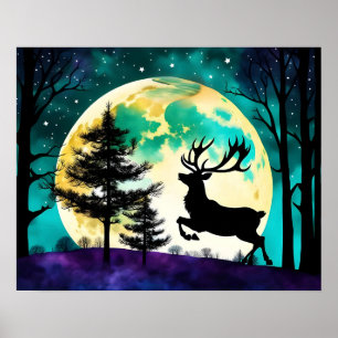 Rentier Leaping Vollmond Urlaub*personalisieren* Poster