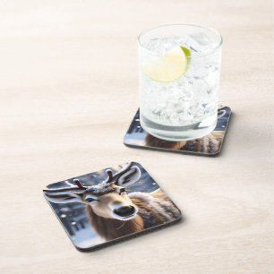 Rentier Magic: Nahes Up von Santas Loyal Companion Getränkeuntersetzer